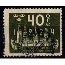1924 - Sverige - AFA 166 - Frimærke - Verdenspostkongres - 40 øre mørkoliven - Stemplet.